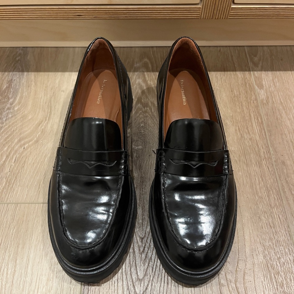 Agathea Chunky Black Leather Loafers